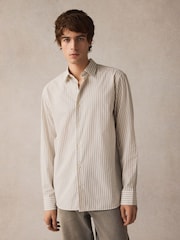 White/Black Monochromatic Stripe Regular Fit 100% Cotton Long Sleeve Formal Cutaway Collar Shirt - Image 2 of 4