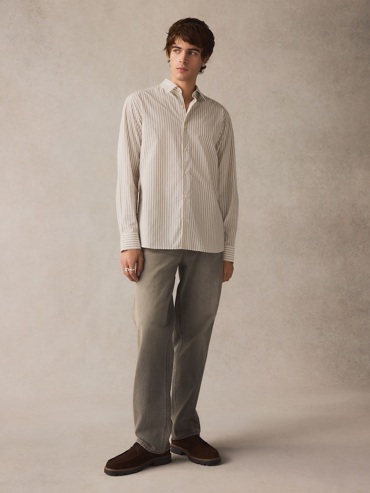 White/Black Monochromatic Stripe Regular Fit 100% Cotton Long Sleeve Formal Cutaway Collar Shirt - Image 4 of 4