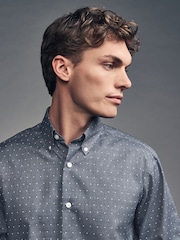 Navy Polka Dot Regular Fit Easy Iron Button Down Oxford Shirt - Image 1 of 8