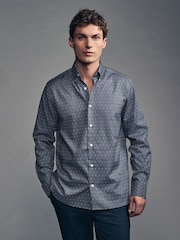 Navy Polka Dot Regular Fit Easy Iron Button Down Oxford Shirt - Image 2 of 8