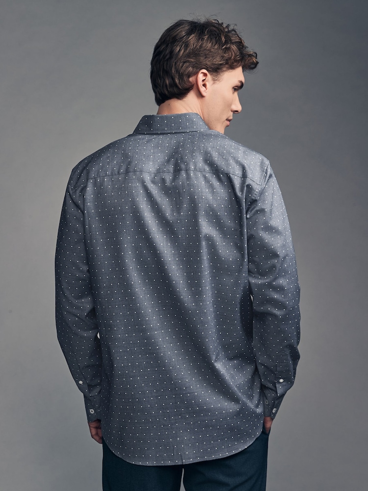 Navy Polka Dot Regular Fit Easy Iron Button Down Oxford Shirt - Image 4 of 8
