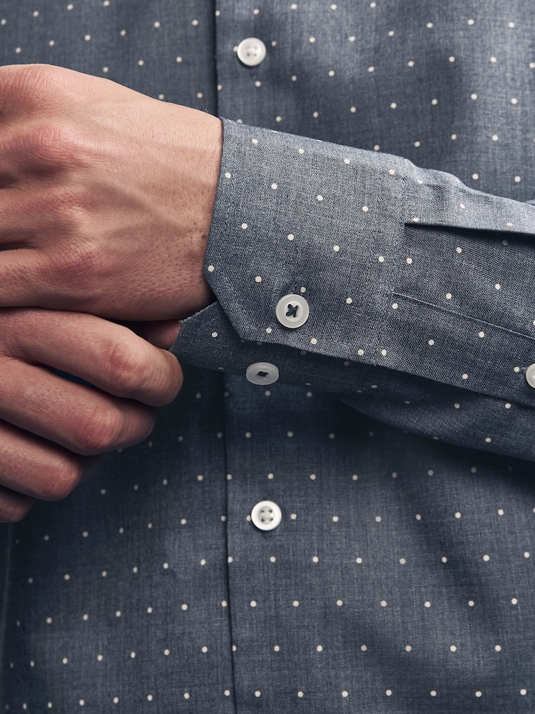 Navy Polka Dot Regular Fit Easy Iron Button Down Oxford Shirt - Image 5 of 8
