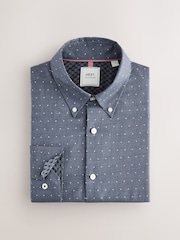 Navy Polka Dot Regular Fit Easy Iron Button Down Oxford Shirt - Image 6 of 8