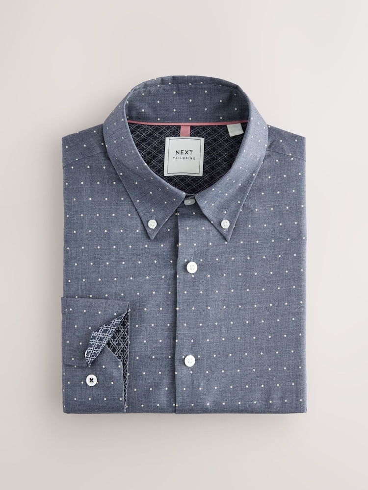 Navy Polka Dot Regular Fit Easy Iron Button Down Oxford Shirt - Image 6 of 8