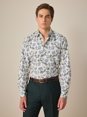 White/Multi Colour Floral Print Regular Fit 100% Cotton Single Cuff Formal Shirt - Image 1 of 8