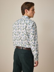 White/Multi Colour Floral Print Regular Fit 100% Cotton Single Cuff Formal Shirt - Image 2 of 8