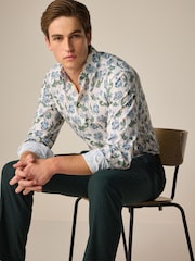 White/Multi Colour Floral Print Regular Fit 100% Cotton Single Cuff Formal Shirt - Image 3 of 8
