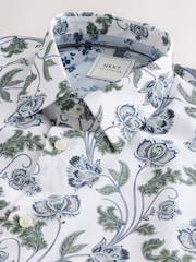 White/Multi Colour Floral Print Regular Fit 100% Cotton Single Cuff Formal Shirt - Image 7 of 8