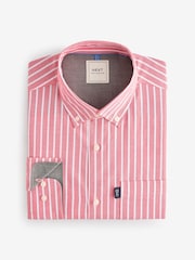 Coral Pink Stripe Regular Fit Easy Iron Button Down Oxford Shirt - Image 3 of 5