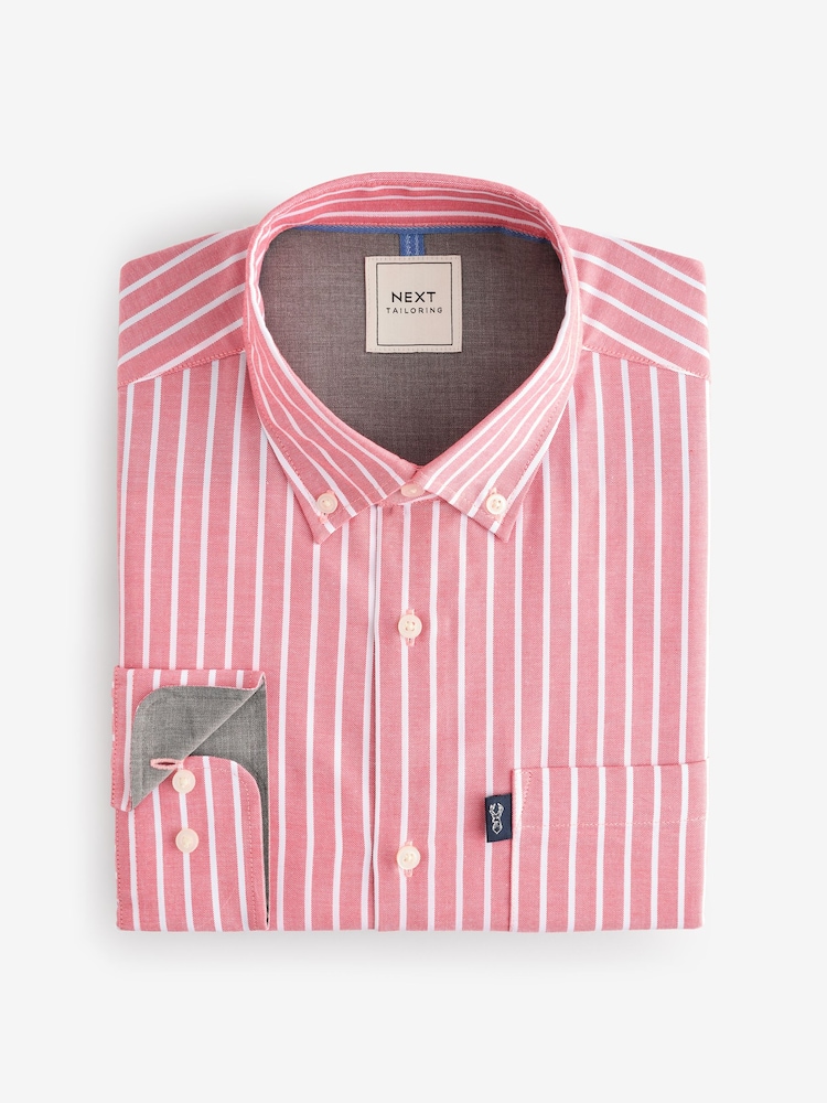 Rose corail rayé - Chemise Oxford boutonnée repassage facile - Image 3 of 5