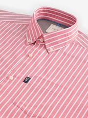 Coral Pink Stripe Regular Fit Easy Iron Button Down Oxford Shirt - Image 4 of 5