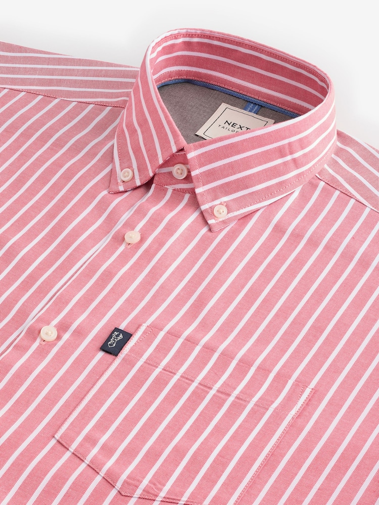 Rose corail rayé - Chemise Oxford boutonnée repassage facile - Image 4 of 5