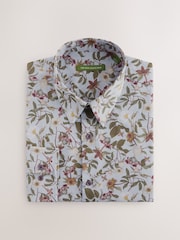 Purple Regular Fit Kew Collection 100% Cotton Floral Long Sleeve Single Cuff Shirt - Image 1 of 3