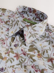 Purple Regular Fit Kew Collection 100% Cotton Floral Long Sleeve Single Cuff Shirt - Image 2 of 3