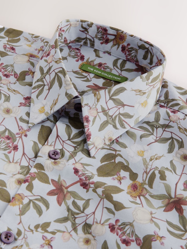 Purple Regular Fit Kew Collection 100% Cotton Floral Long Sleeve Single Cuff Shirt - Image 2 of 3