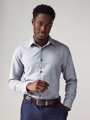 Navy Blue Geometric Print Cotton Blend Shirt - Image 1 of 8