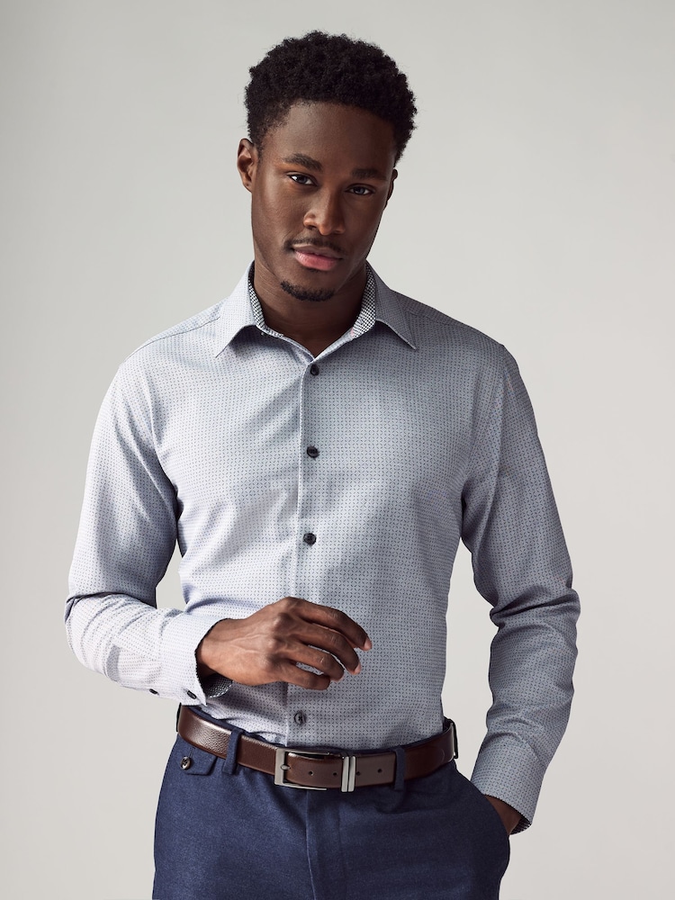 Темно-синий - Geometric Print Cotton Blend Shirt - Изображение 1 из 8 Темно-синий - Geometric Print Cotton Blend Shirt - Изображение 1 из 8