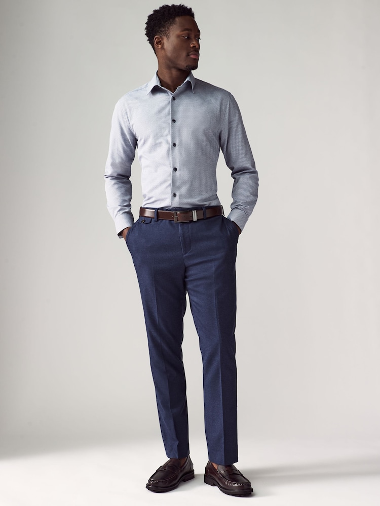 Navy Blue Geometric Print Cotton Blend Shirt - Image 3 of 8