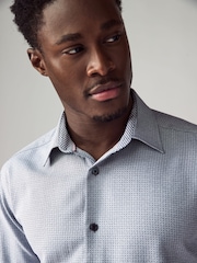 Navy Blue Geometric Print Cotton Blend Shirt - Image 4 of 8