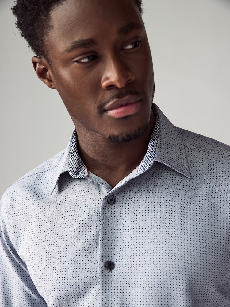 Navy Blue Geometric Print Cotton Blend Shirt - Image 4 of 8