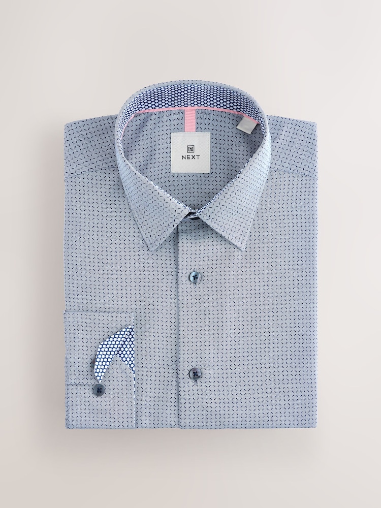 Navy Blue Geometric Print Cotton Blend Shirt - Image 6 of 8