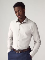 Neutral Brown Regular Fit Long Sleeve Single Cuff Textured Shirt - Image 2 of 7