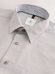 Neutral Brown Regular Fit Long Sleeve Single Cuff Textured Shirt - Image 6 of 7