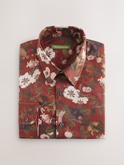 Rust Brown Regular Fit Kew Collection 100% Cotton Floral Long Sleeve Single Cuff Shirt - Image 1 of 3