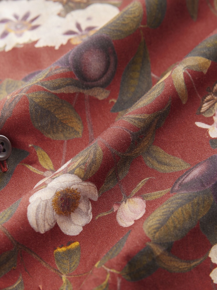 Rust Brown Regular Fit Kew Collection 100% Cotton Floral Long Sleeve Single Cuff Shirt - Image 2 of 3