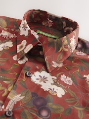 Rust Brown Regular Fit Kew Collection 100% Cotton Floral Long Sleeve Single Cuff Shirt - Image 3 of 3