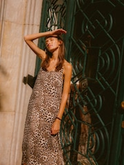 VERO MODA Brown Leopard Print Midi Cami Summer Dress - Image 1 of 7