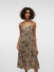 VERO MODA Brown Leopard Print Midi Cami Summer Dress - Image 5 of 7