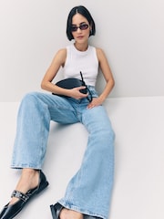 VERO MODA Blue Denim Wide Leg Jeans - Image 4 of 5