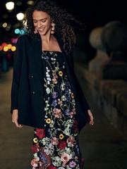 Black/Multi 3D Floral and Embroidered Mesh Bandeau Maxi Dress - Image 1 of 6