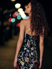 Black/Multi 3D Floral and Embroidered Mesh Bandeau Maxi Dress - Image 3 of 6
