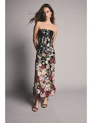 Black/Multi 3D Floral and Embroidered Mesh Bandeau Maxi Dress - Image 4 of 6