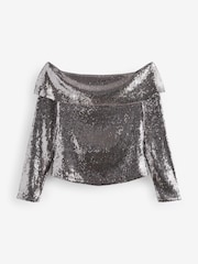 Grey Sequin Bardot Top - Image 5 of 8