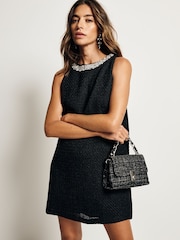 Black Boucle Embellished Collar Mini Dress - Image 1 of 5