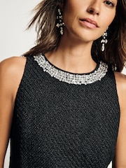 Black Boucle Embellished Collar Mini Dress - Image 3 of 5