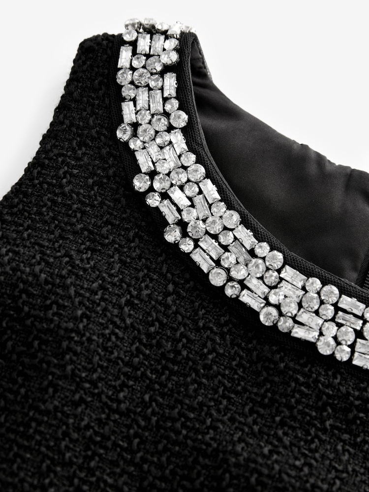 Black Boucle Embellished Collar Mini Dress - Image 4 of 5