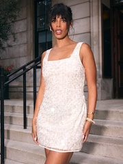 Cream Rochelle Square Neck Sequin Mini Dress - Image 1 of 8