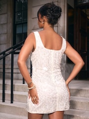 Cream Rochelle Square Neck Sequin Mini Dress - Image 4 of 8