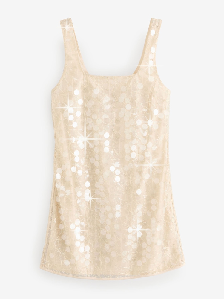 Buy Cream Rochelle Square Neck Sequin Mini Dress from the Next UK online  shop