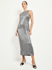 Silver Sequin Racer Midi Dress - Image 1 of 8