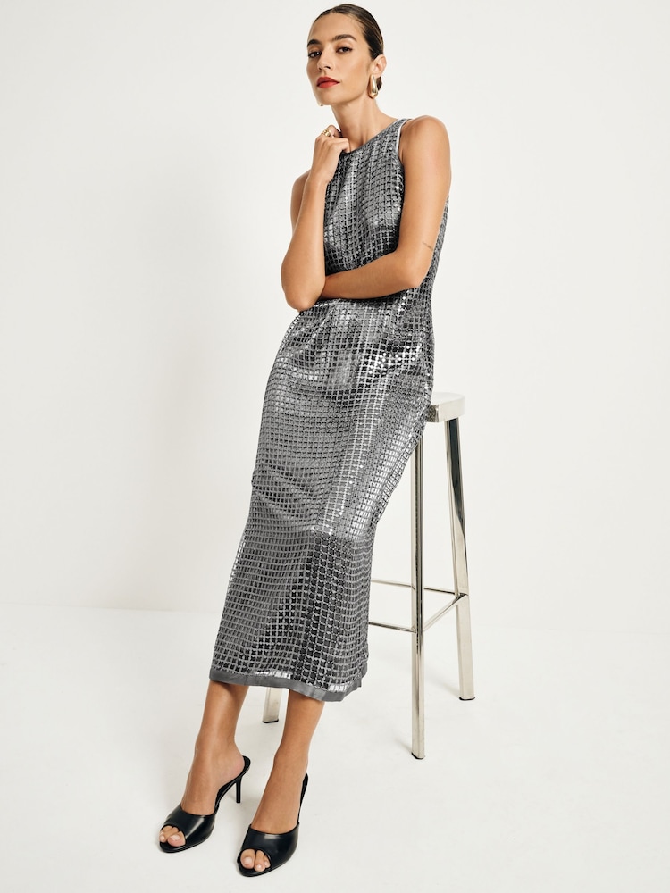 Silver Sequin Racer Midi Dress - Image 2 of 8