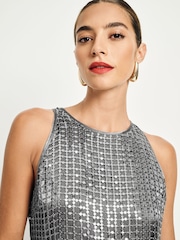 Silver Sequin Racer Midi Dress - Image 5 of 8