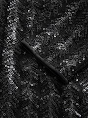 Black Long Sleeve V-Neck Fringe Sequin Mini Dress - Image 5 of 6