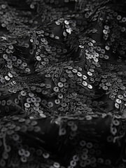 Black Long Sleeve V-Neck Fringe Sequin Mini Dress - Image 6 of 6