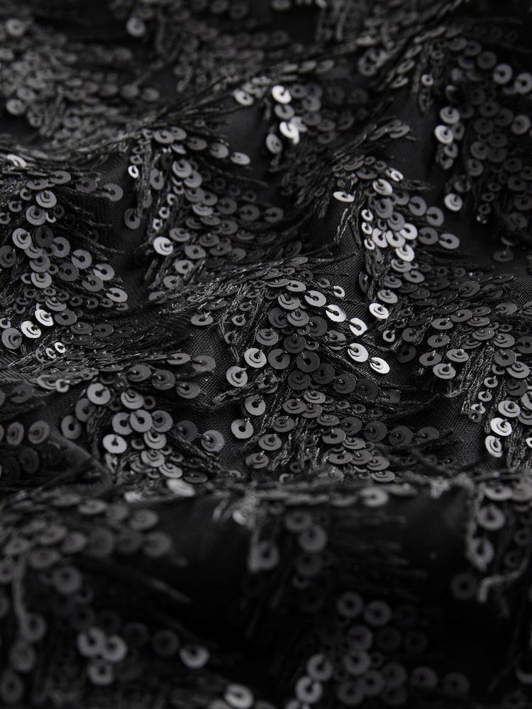 Black Long Sleeve V-Neck Fringe Sequin Mini Dress - Image 6 of 6