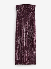 Burgundy Red Feather Sequin Bandeau Maxi Dress - Image 5 of 7